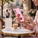 Silikonowy pokrowiec z paskiem na nadgarstek Samsung Galaxy A16 5G Odporny Motyw czerwonych ust i wiśni Różowy Ochrona aparatu Etui na telefon 4