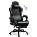 Silla de juego giratoria con altavoces 3D estéreo y reposapiés, reposacabezas y cojín lumbar de cuero PU y nylon para oficina y estudio 2