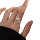 Silver Women's Ring Diameter 16.5 mm Stars 3/5 mm Adjustable Size Thin Open Ring with Star-Shaped Crystal Elegant Jewellery 2
