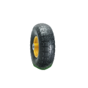 Sistem de 2 piese cu anvelope PU solide 115×255×82 mm, roată plină cu miez metalic și ax, construcție rezistentă, disc galben, piesă de schimb 3