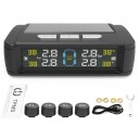 Sistema TPMS solar para automóvel com ecrã LCD 4 sensores externos carregamento USB Monitorização da pressão e temperatura dos pneus Instalação 1