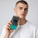 Skægtrimmer Dobbelt skægblåser LCD skærm 9000 RPM Driftstid 150 minutter USB Sort-turquoise Barbering af ansigt og hoved til glat 2
