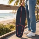 Skateboard 78,7 cm 31 pulgadas Tabla de madera multicapa con kicktail Ruedas negras y grip antideslizante Azul-rojo Para andar por la ciudad 5