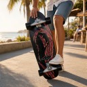 Skateboard Cruiser Con Motivo De Plumas Longitud 79,4 cm Camiones Plateados Negro Con Plumas Rojas Y Ruedas Negras Para Ciudad Y Carriles Bici 6