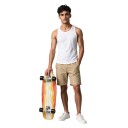 Skateboard cruiser S con decoración naranja y amarilla Longitud 76,8 cm Camiones plateados Ruedas blancas con negras Para andar por la ciudad 4