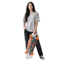 Skateboard oransseilla pyörillä ja kurpitsaprintillä 76,5 cm 30,12 tuumaa Monikerroksinen puulauta kicktaililla Valkoinen-oranssi Kaupunkiajoon 2