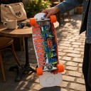 Skateboard oransseilla pyörillä ja kurpitsaprintillä 76,5 cm 30,12 tuumaa Monikerroksinen puulauta kicktaililla Valkoinen-oranssi Kaupunkiajoon 5