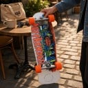 Skateboard with Orange Wheels and Pumpkin Print 76.5 cm 30.12 inches Multi-Layer Wooden Deck with Kicktail White-Orange For City Riding 5
