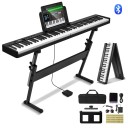 Skládací Digitální Piano BX-20 Dotykově Citlivá Klaviatura 88 Kláves 128 Tónů 128 Rytmů Bluetooth 5.0 USB MIDI Stojan Sluchátka Černá 1