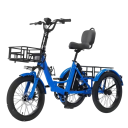 Skládací elektrická tříkolka se dvěma koši Motor 350 W Rychlost 30 km/h Dojezd 42 km Baterie 48 V LCD displej Rozměry 161 x 120 cm Do města 3