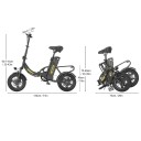 Skládací elektrické kolo 350 W Rychlost 25 km/h Baterie 36 V 10,4 Ah Kola 14 palců a displej Nosnost 120 kg Černé elektrokolo do města 3