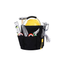 Skládací košík na nářadí s otočnými vnějšími kapsami a polstrovaným madlem objem 17 L průměr 28 cm a výška 28 cm na zahradní i ruční nářadí 1