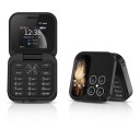 Skládací mobilní telefon Véčko s tlačítky Barevný displej 1,77 palce 6,3 x 6,3 cm Plastový kryt Dual SIM Jako druhý telefon do kapsy 1
