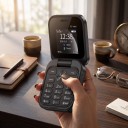 Skládací mobilní telefon Véčko s tlačítky Barevný displej 1,77 palce 6,3 x 6,3 cm Plastový kryt Dual SIM Jako druhý telefon do kapsy 7