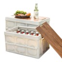 Skládací plastová kempingová bedna s víkem a úchyty 15 l 33 x 24 x 17 cm PP a dřevěná deska Bílá Úložný box do auta na piknik a výlety 3