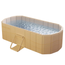 Skládací vana 150 x 50 x 55 cm vodotěsná PVC konstrukce s opěrkou béžová přenosná lázeň pro celé tělo studené i horké koupele doma 2
