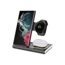 Skladacia bezdrôtová nabíjacia stanica 3v1 15 W s LED podsvietením Pre Samsung Galaxy telefón Hodinky i Buds USB-C Čierna Na nočný stolík 3