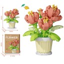 Skládačka fleur pivoine rose dans un pot crème 10 × 8 cm décoration en blocs de construction en plastique 2