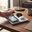 Składana bezprzewodowa ładowarka 3w1 do iPhone, Apple Watch i AirPods 30 W szybkie ładowanie z nocną lampką i wentylatorem chłodzącym 6