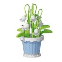 Sklădoare floare zambile albe în ghiveci albastru 9 × 6 cm decorare din blocuri de construcție din plastic 1