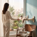 Sklappbare Katzenhamaka für das Fenster 45 x 34 cm Tragfähigkeit 20 kg Mehrschichtiges Holz und Samtbezug 4 Saugnäpfe 85 mm Beige Ohne Bohren 4
