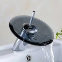 Skleněná umyvadlová baterie vodopádový výtok výška 12 cm základna 5,5 cm připojení G1/2 kouřové sklo stojánkový kohoutek do koupelny 1