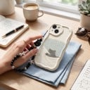 Skyddande fodral med kattunge för Samsung Galaxy A36 5G med pärlarmband på handleden Hållbart Skydd för hörn och kamera Krämfärgad Vågiga sidor 2
