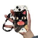 Skyddande skal med målad katt för Samsung Galaxy A06 Armband av pärlor Hållbart Skyddar hörn och kamera Vit Svart katt 6