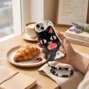 Skyddande skal med målad svart katt för Samsung Galaxy A15 4G och 5G Armband med pärlor Hållbart Skyddar hörn och kamera Vit 6
