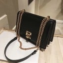 Small Elegant Women's Crossbody Bag with Flap Chain and Strap Gold-Coloured Metal Clasp PU Leather and Polyester 22 x 16 x 8 cm 5