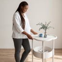 Small Side and Night Table 37 x 37 x 48 cm With a Clover-Shaped Top and Raised Edge Round Bottom Compartment for Books 9