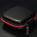 Small Travel Pouch for Small Items Sturdy Construction from EVA and PVC Black Surface with Carbon Pattern Red Zip Mesh Pocket in the Lid 2
