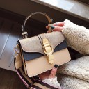 Small Women's Crossbody Bag for Hand or Shoulder Use Wide Striped Strap Flap with Gold-Coloured Buckle PU Leather and Polyester 20 x 14 x 10 7