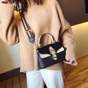 Small Women's Crossbody Bag for Hand or Shoulder Use Wide Striped Strap Flap with Gold-Coloured Buckle PU Leather and Polyester 20 x 14 x 10 9