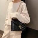 Small Women's Crossbody Bag with Flap Gold Chain Strap Geometric Metal Buckle PU Leather and Polyester 23 x 19 x 8 cm 11