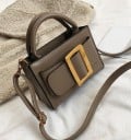 Small Women's Crossbody Handbag with Handle and Large Decorative Buckle Adjustable Shoulder Strap PU Leather and Polyester Dimensions 19 x 13 x 3