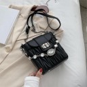 Small Women's Handbag with Ruched Surface and Flap Handbag made of Synthetic Leather with Decorative Chain with Stones and Shoulder Strap 2