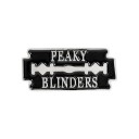 Smaltovaná brož Peaky Blinders motiv žiletka 1 × 2,8 cm kovový čierno strieborný odznak na klopu bundu batoh módny doplnok 1