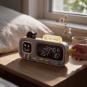 Smart bordsur med termometer och hygrometer, animerad display med påminnelser, 156×68×28 mm, ABS+PC, uppladdningsbar, för kontor och sovrum 3