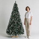 Snowy Artificial Christmas Tree with Artificial Cones Folding Height 210 cm Wooden Base 40 cm Green and White Home Decoration 2