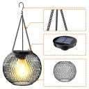 Solär LED hängande lykta rund metallgaller 15 × 16,5 cm + hängare 17 cm varmt ljus utomhusbelysning trädgård 3