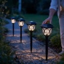 Solárne záhradné LED svetlá 4 ks Teplá biela Vodotesná Výška 40,6 cm Plast ABS Čierna Lampášové cestičkové svetlá na trávnik a chodník 5