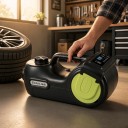 Sollevatore elettrico per auto 5 t 12 V con chiave a impulsi e compressore Alzata 13,5–36 cm Luce LED Nera e verde Per cambio gomme 16