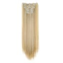 Solução de extensões clip in lisas de 60 cm em cabelo sintético para espessamento e alongamento de cabelo 6 pcs aplicação fácil 12
