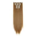 Solução de extensões clip in lisas de 60 cm em cabelo sintético para espessamento e alongamento de cabelo 6 pcs aplicação fácil 15