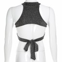 Sølvfarvet crop top med bindebånd til kvinder 3