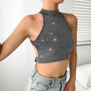 Sølvfarvet crop top med bindebånd til kvinder 4