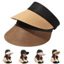 Sombrero de paja plegable para mujer, 56-58 cm, enrollable, de verano, con ala ancha y protección UV, parte superior vacía, transpirable para viajes. 13