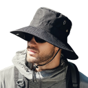 Sombrero de verano de ala ancha para hombre, 55-58 cm, protección solar, material transpirable, cordón ajustable, para exteriores, senderismo 1