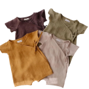 Sommer børneoveralls i hør og bomuld med korte ærmer Enkeltfarvet body med t-shirt og shorts Løs unisex overall til spædbørn og småbørn 3